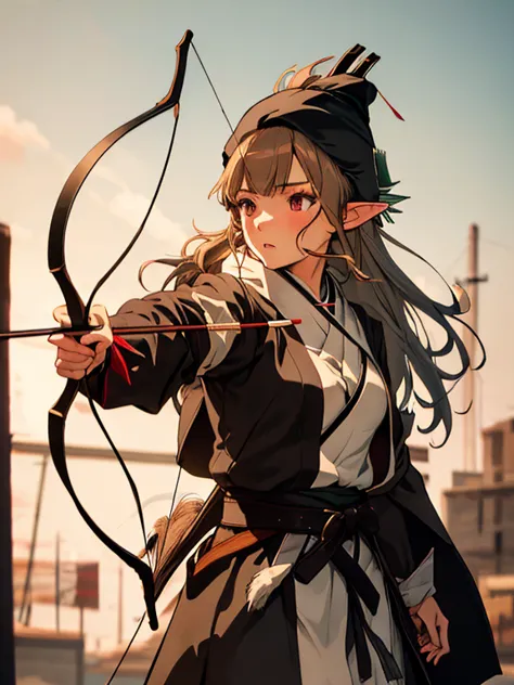 hunter, kyudo, kyudo, (shooter), archer, (masterpiece), highest quality, elf, 1girl, uhd, retina, masterpiece, ccurate, anatomic...