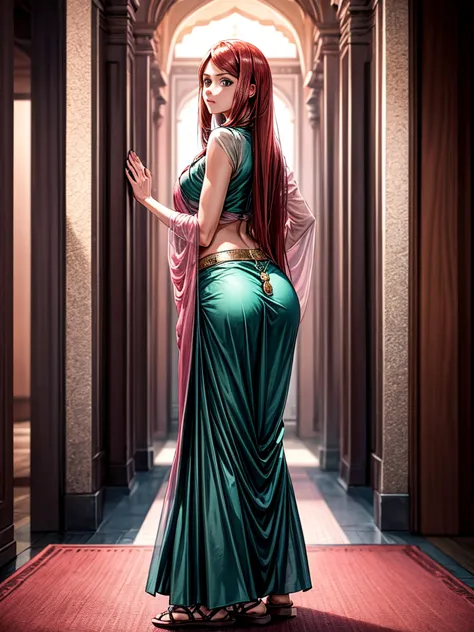 Uzumaki_kushina,Indian looks  transparent saree red big ass 8k photography, Pink,standing straight,facing front