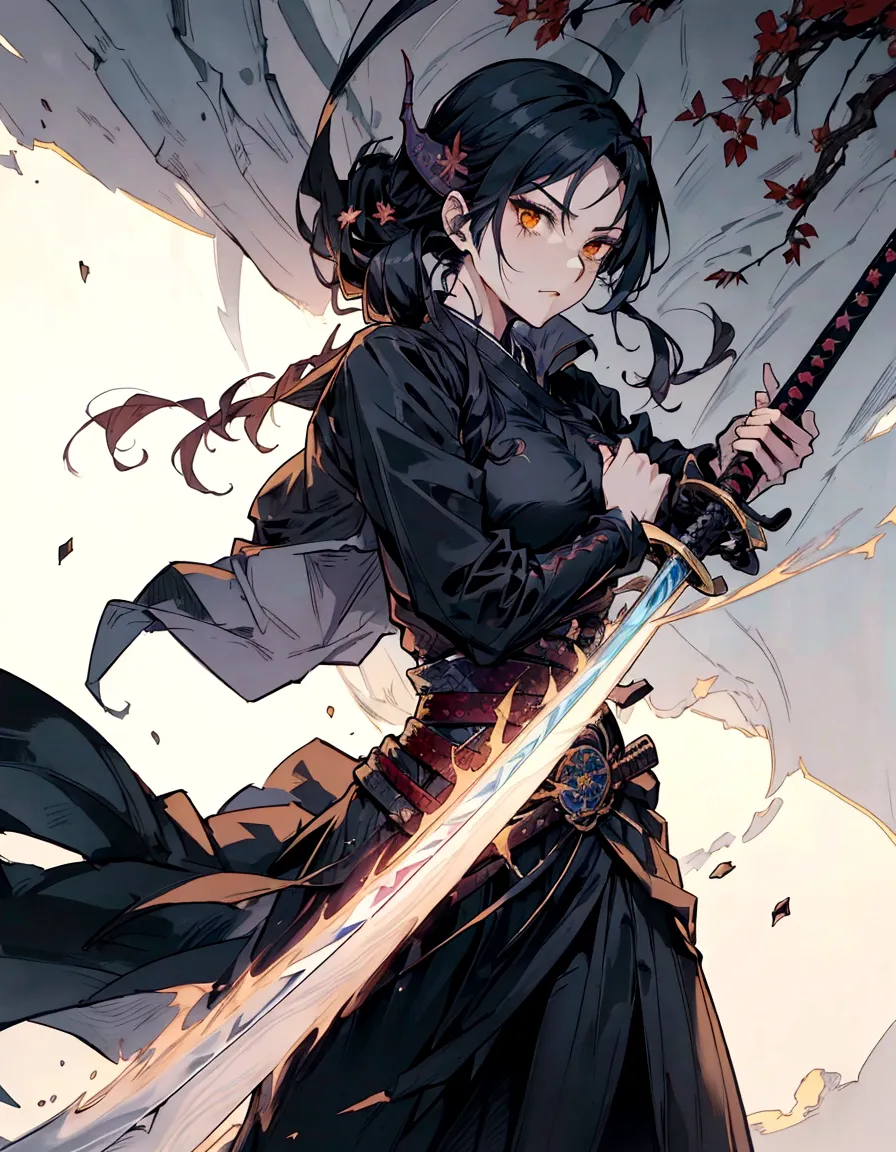 anime girl with a sword and a black dress, handsome guy in demon slayer art, demon slayer rui fanart, she is holding a katana sw...