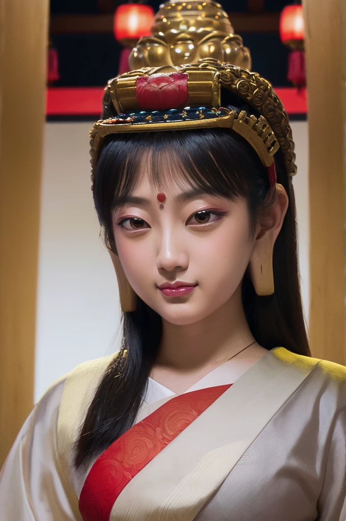 Erstellen Sie ein digitales Kunstwerk, das vom traditionellen Ukiyo-e inspiriert ist, der berühmte japanische Holzschnittstil. Echter Buddha und verrücktes Gesicht.Die Szene soll einen Moment des alltäglichen Lebens im Japan der Edo-Zeit einfangen, Einbeziehung von Elementen wie Naturlandschaften, schöne Kurtisanen, Kabuki-Schauspieler, oder Samurai-Krieger. Verwenden Sie eine Farbpalette, die an die lebendigen, aber zarten Farbtöne der Ukiyo-e-Drucke erinnert, und achten Sie auf feine Details und Texturen, um die komplizierte Handwerkskunst der ursprünglichen Kunstform hervorzurufen.