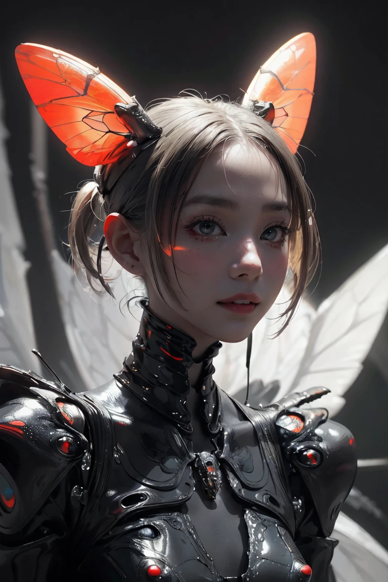 insect Anthropomorphic, detailed insect-like features, creepy and unsettling, dark and eerie atmosphere, realistic rendering, high resolution, sharp focus, vivid colors, intense shadow and lighting, surrealistic style, insect exoskeleton, glowing red eyes