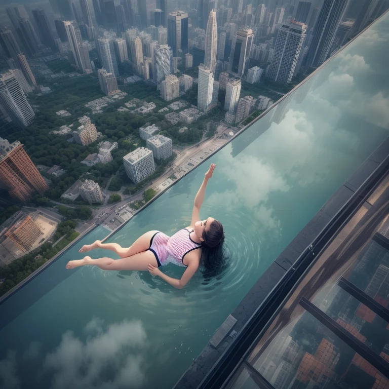 280th floor infinity pool，The tallest building in the urban forest, {Around bonsai|Luo Han Song|coconut palms|tulips|Rose flower}, ExtermlyDetaild(ProfessionlPhoto of Girl floating in the sky:1.37)(Masterpiece 8K TopQuality:1.2), {Leaky shoulders|Cocked buttocks|Natural soft light|Mid-range lens|sexy girl pose,|Very sexy pose|Tease|The urethral meatus is pronounced|acrobatic pose|elegant floating pose|Perfect dynamic pose|dramatic powerful pose|very artistic poses|powerful posin|gdoing splits and stretching|Cocked buttocks}  BREAK  in(Skinny SchoolSwimwear:1.37) beautiful graceful Detailed impeccable PearlSkin texture {HiddenHand|Corrected BabyLikeHand} (Whole Body Proportions and all limbs are Anatomically Accurate)