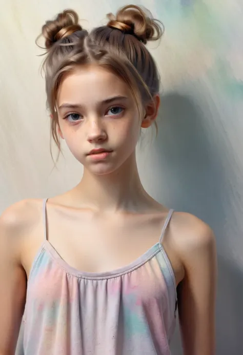 (Cinematic photo: 1.3) From (really: 1.3), (comfortable: 1.3) Beautiful 12 year old girl, (difficult messy bun of light brown ha...