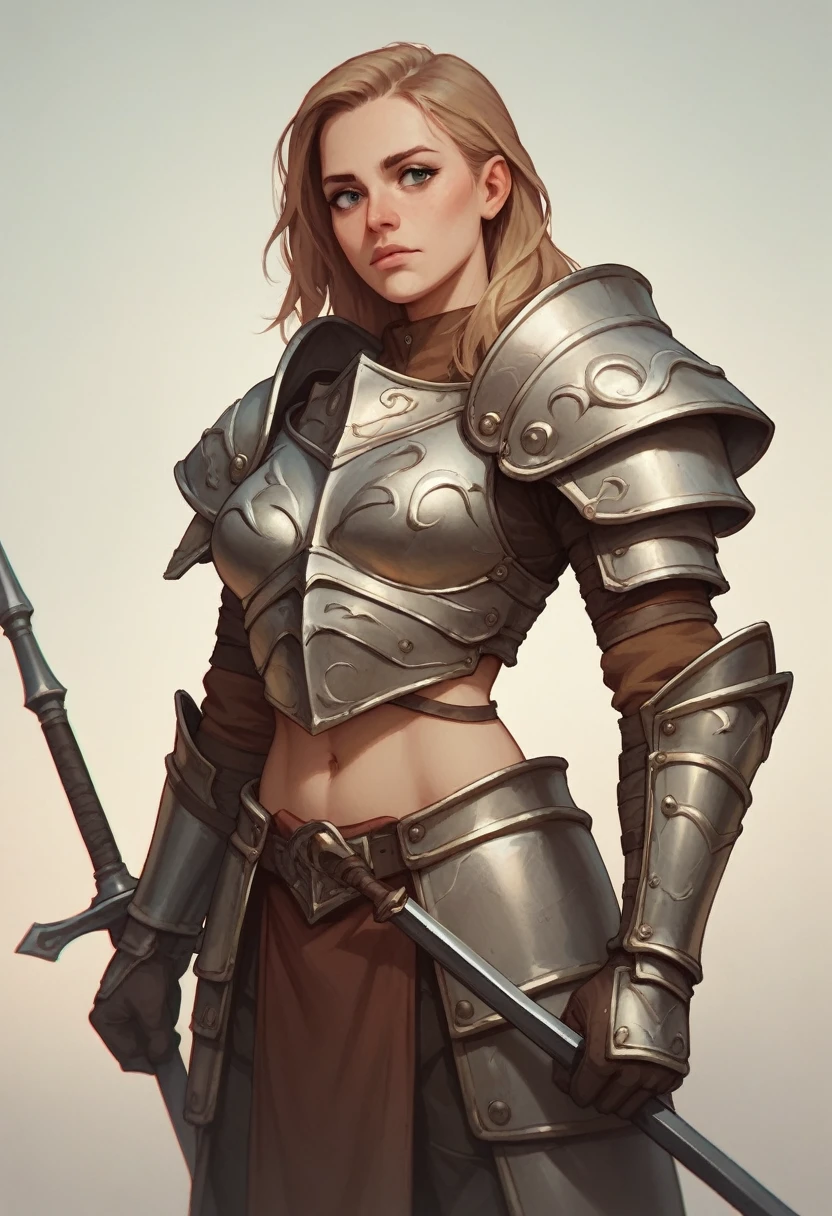 Girl holding a bow，Hart neckline，Crude armor，Waist armor