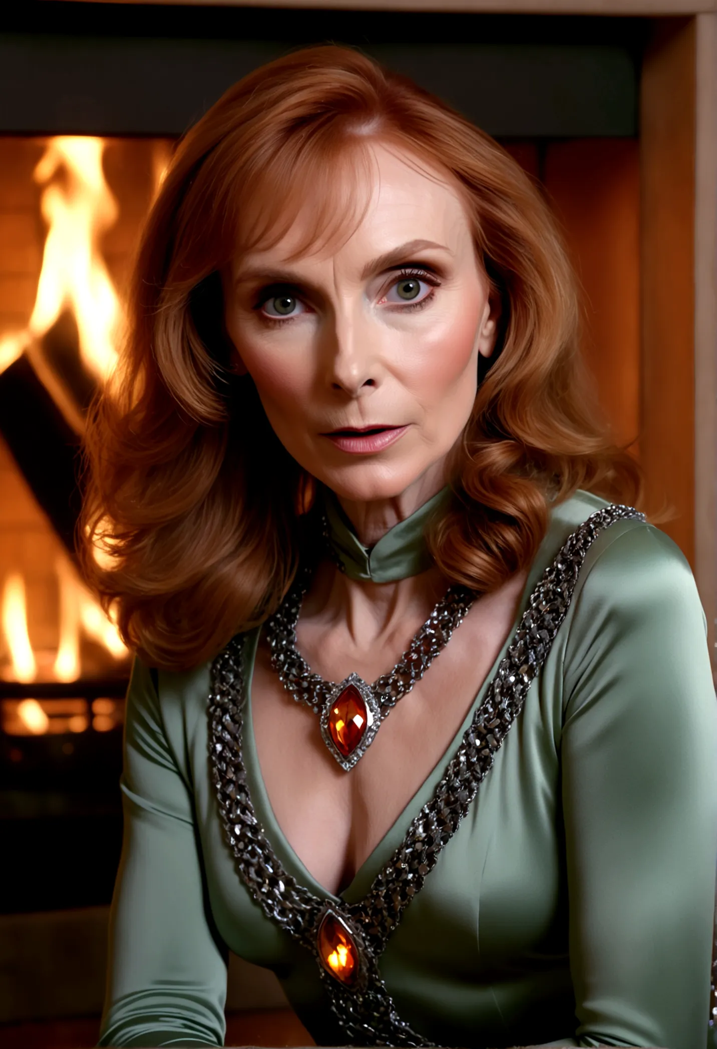 gates mcfadden (crusher) a beautiful young woman (gates mcfadden (crusher), age 25), nude wearing only some christmas themed bod...