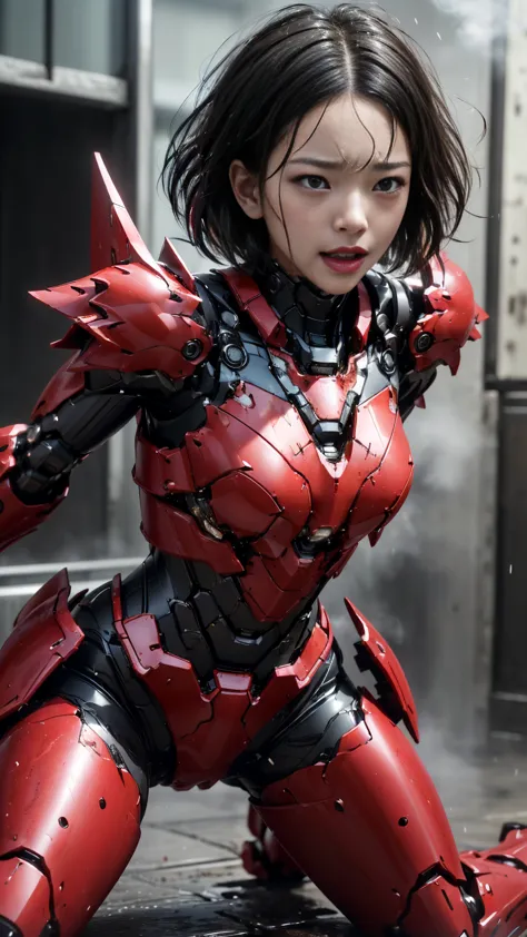 , very detailed, advanced details, high quality, 最high quality, high resolution, 1080p 、、red armor、wearing red and black、cute((d...