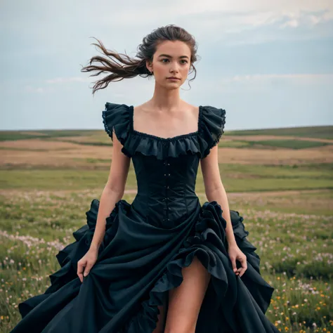 masterpiece, best quality,1 girl, gothic, wind-blown ruffled dress , 8k high resolution,