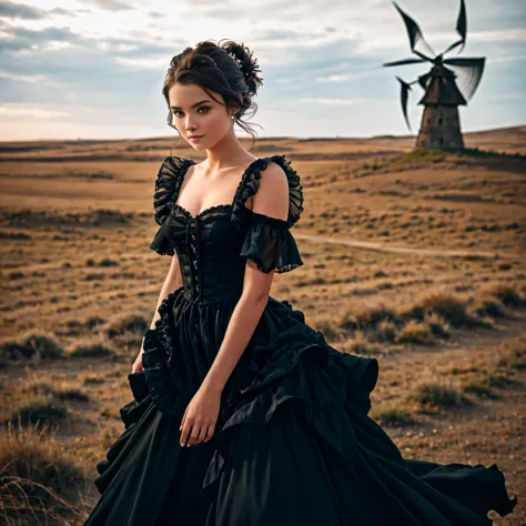 masterpiece, best quality,1 girl, gothic, wind-blown ruffled dress , 8k high resolution,