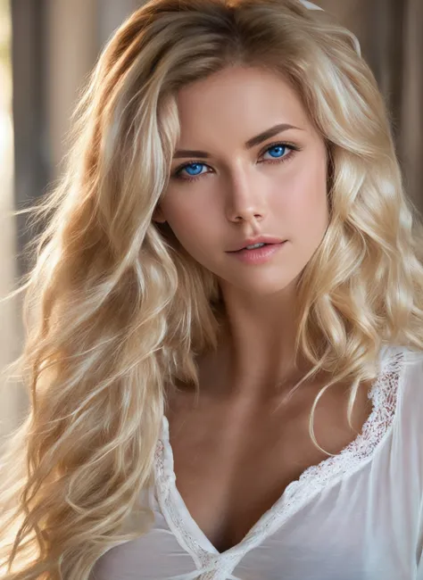 blonde woman with blue eyes and long hair posing for a picture, beautiful blonde girl, beautiful blonde woman, blonde and attrac...