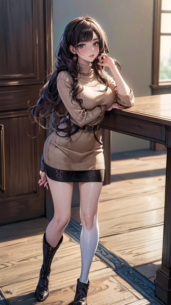 (random porn pose),(random hairstyle),(Highest image quality,(8k),ultra-realistic,best quality, high quality, high definition, high quality texture,high detail,beautiful detailed,fine detailed,extremely detailed cg,detailed texture,a realistic representation of the face,masterpiece,Sense of presence),sweater,tight mini skirt,stockings,Engineer boot