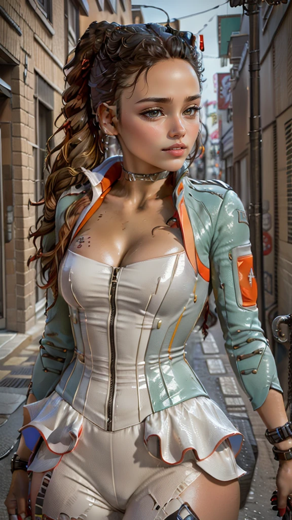 masutepiece, Loba Apex Legends, Best Quality, 1girl in,  Upper body, (look at viewr:1.4), TOKYOcity、Street、A smile、loba cassic suits, 