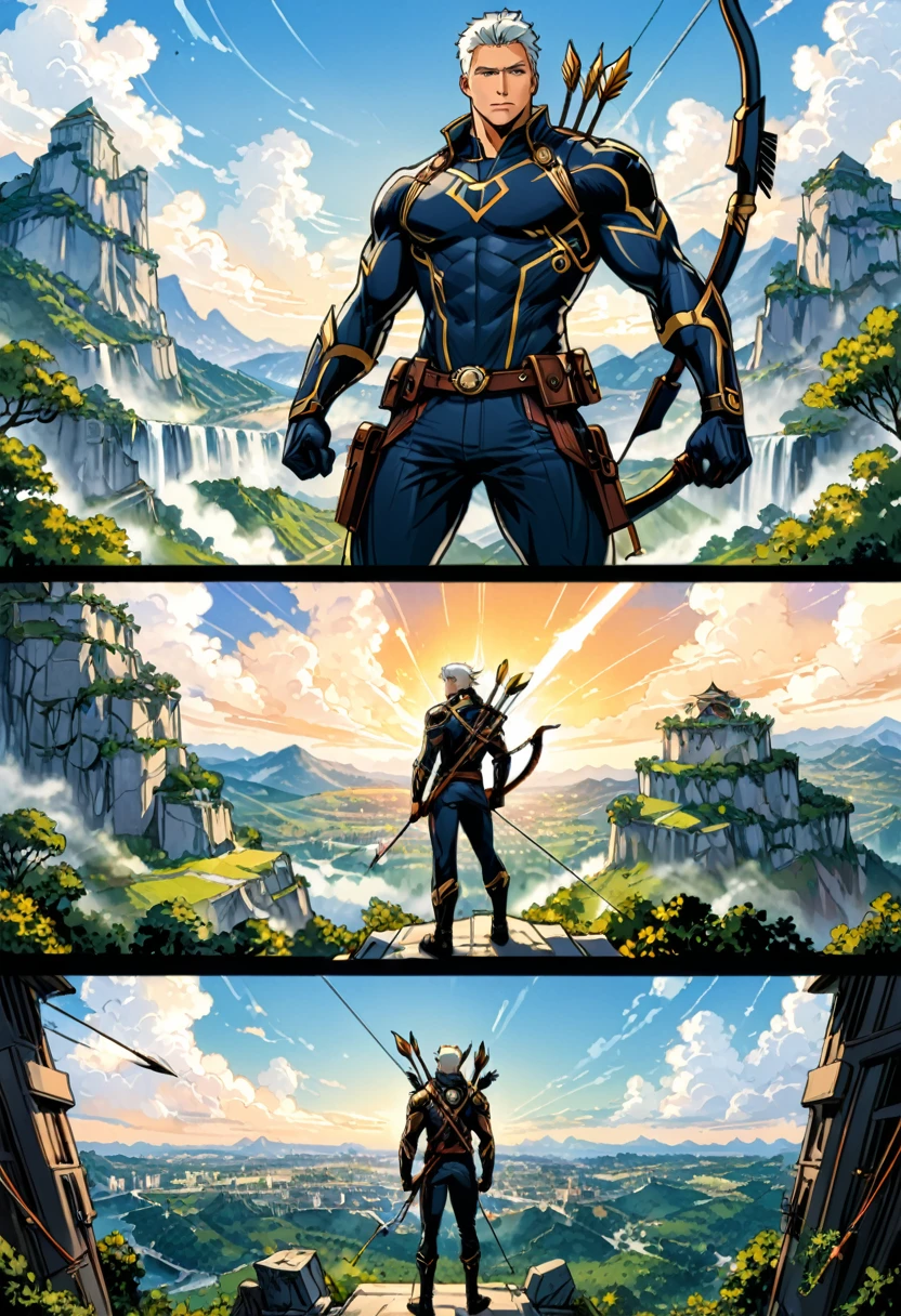 (Archer, bow and arrow), Hawkeye, Comic Book, Marvel movie, full body, (Photography), panoramic view, award-winning, cinematic still, emotional, vignette, dynamic, vivid, (masterpiece, best quality, Professional, perfect composition, very aesthetic, absurdres, ultra-detailed, intricate details:1.3)