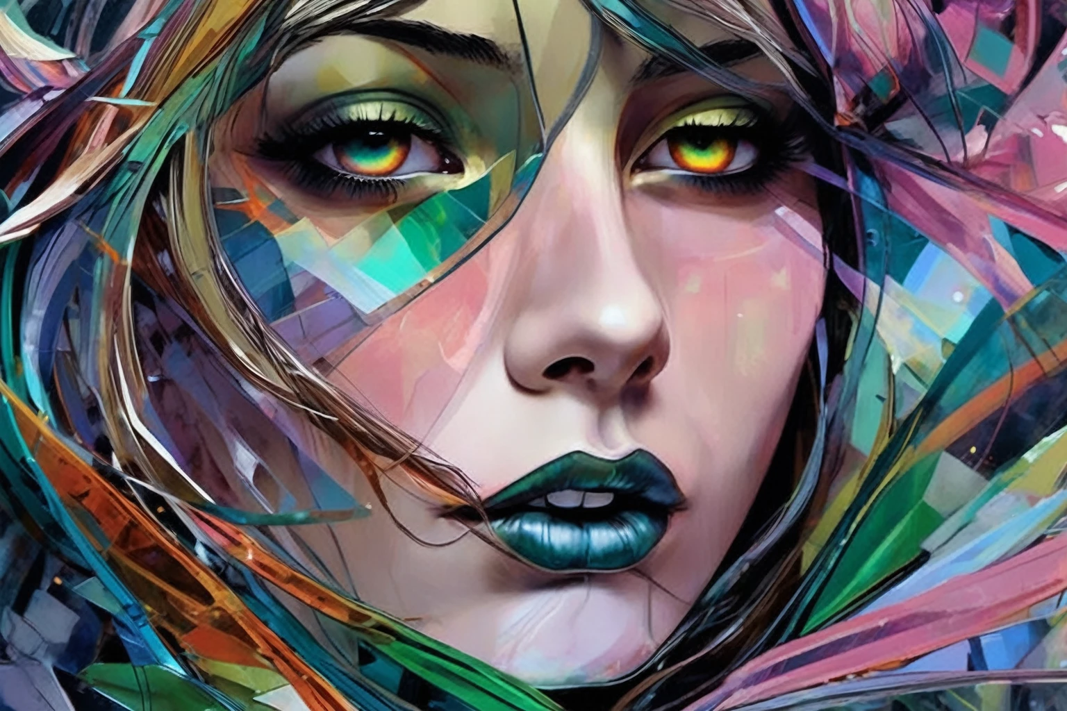 woman alcvcrlmrcs , wear fashionable street clothes, neon lights, centered| difficult| very detailed| breath taking beautiful| Accurate linearity| bright| all-encompassing cinematic| Carne Griffiths| Conrad Roseth, 8 k, Oil painting, Cinematic lighting, Best quality, A high resolution, dynamic pose