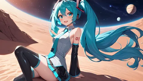 masterpiece, best quality,1girl,hatsune miku,aqua hair, aqua eyes, long hair, twintails, gradient hair, bare shoulders,black ski...