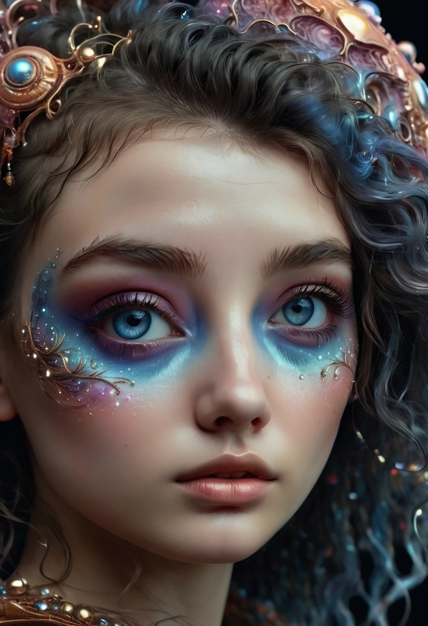 a young woman of the stars, shimmering fur, celestial antennae, wondershell, dreamscape planetary landscape, cosmic enchantment, surreal art, vibrant and alien palette, (best quality,4k,8k,highres,masterpiece:1.2),ultra-detailed,(realistic,photorealistic,photo-realistic:1.37),highly detailed face, beautiful detailed eyes, beautiful detailed lips, extremely detailed eyes and face, long eyelashes, intricate details, otherworldly, cinematic lighting, dramatic shadows, volumetric lighting, glowing, ethereal, mesmerizing, dreamlike, magical realism
