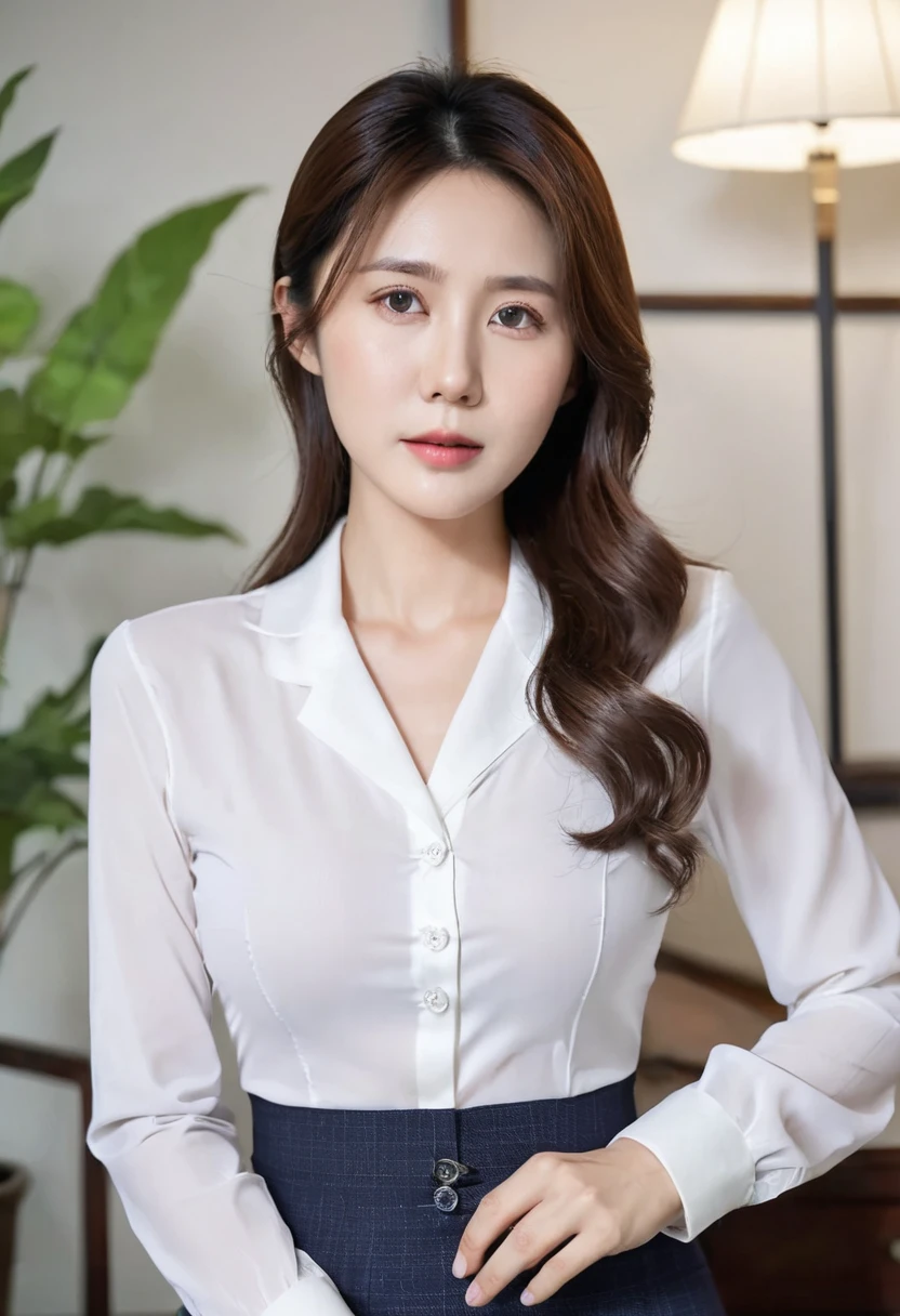 Beautiful office lady、The buttons on the blouse are all undone、Soft looking breasts、White elegant bra is visible