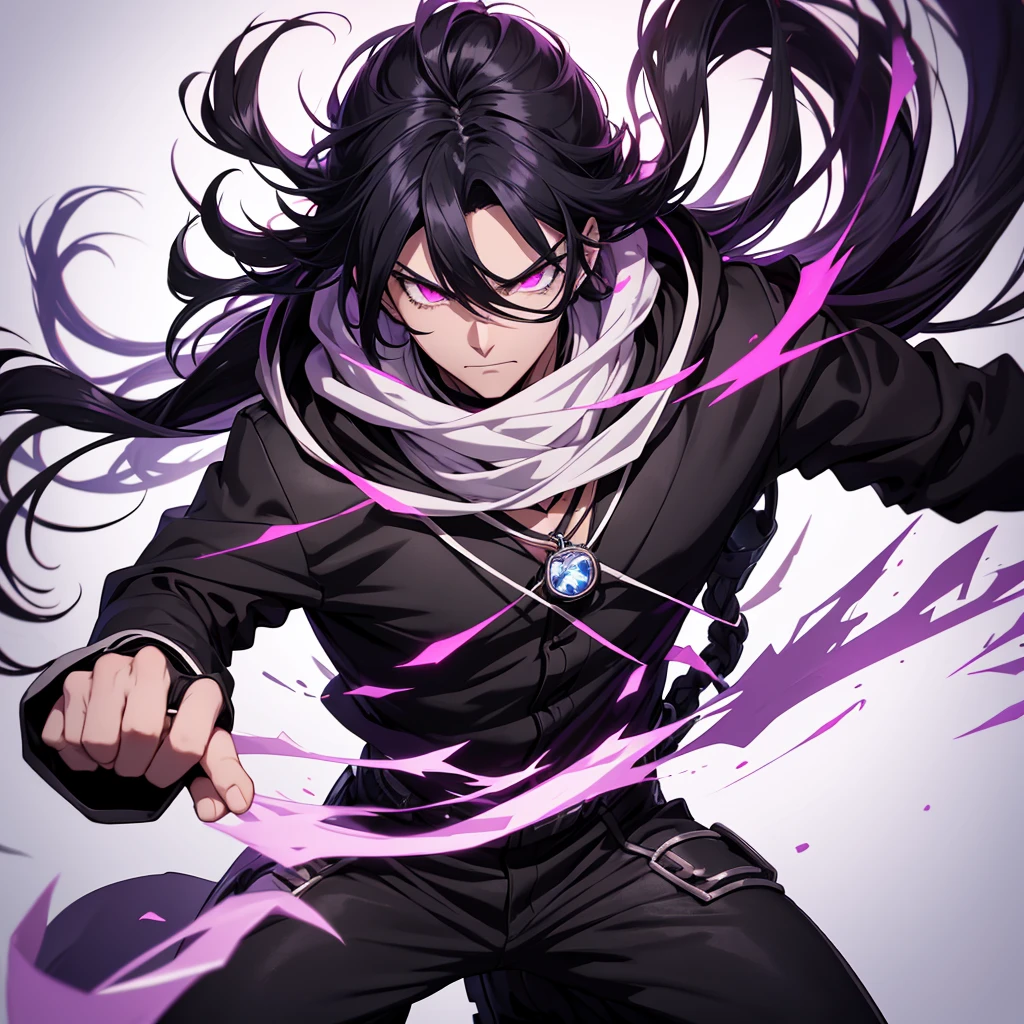 Male boku no hero animation, with long black hair and the tips dyed pink -  SeaArt AI