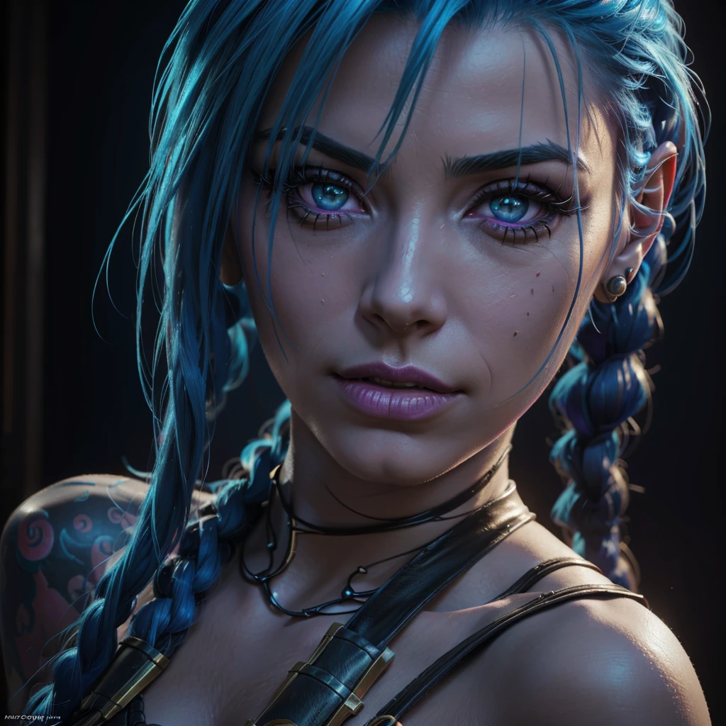 jinx league of legends (realistic,photorealistic,photo-realistic:1.37),,(best quality,4k,8k,highres,masterpiece:1.2)