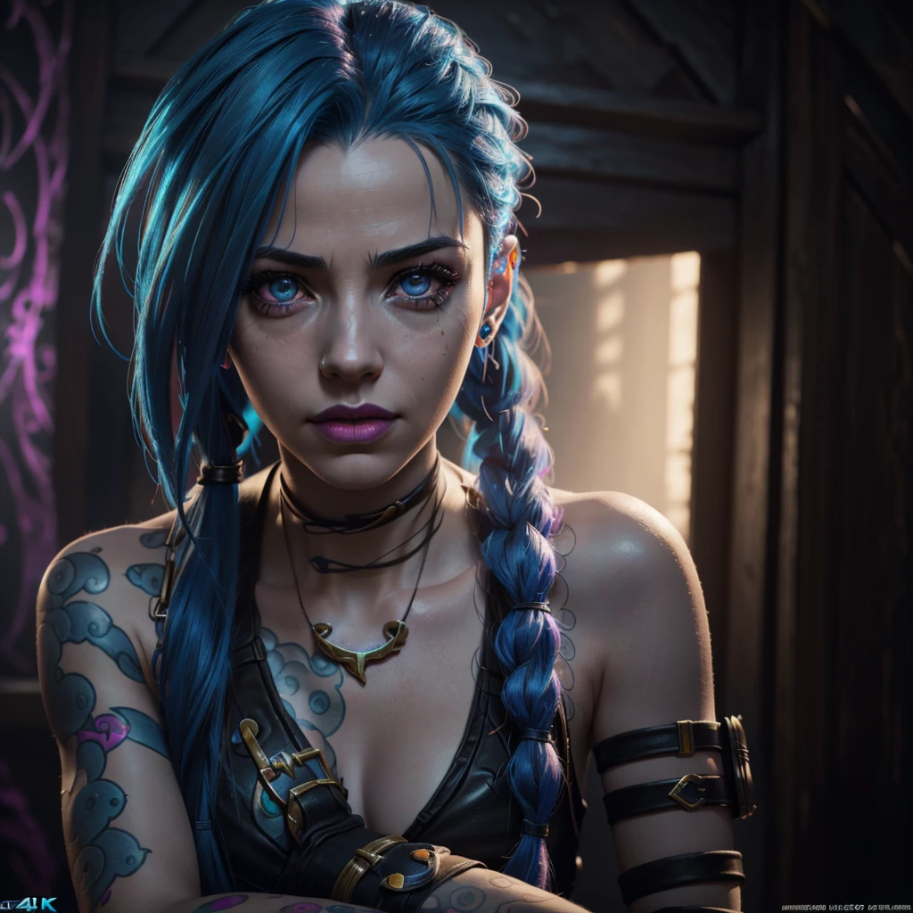 Jinx ลีกแห่งตำนาน (เหมือนจริง,photoเหมือนจริง,photo-เหมือนจริง:1.37),,(คุณภาพดีที่สุด,4k,8ก,ความสูง,ผลงานชิ้นเอก:1.2)