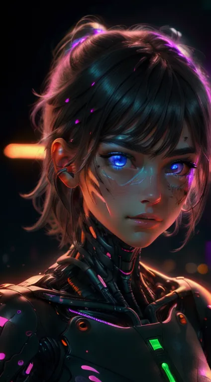 a detailed portrait of a cyberpunk girl, intricate facial features, beautiful eyes, delicate lips, cybernetic enhancements, neon...