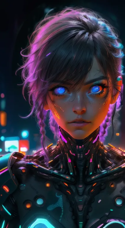 a woman cyberpunk girl, beautiful detailed eyes, beautiful detailed lips, extremely detailed face and features, long eyelashes, ...