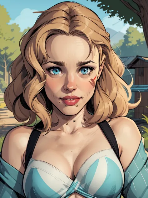 Character style Cartoon style digital illustration GTA style female style beautiful breasts symmetrical medium breasts Fiona wit...