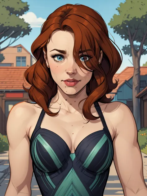 Character style Cartoon style digital illustration GTA style female style beautiful breasts symmetrical medium breasts Fiona wit...