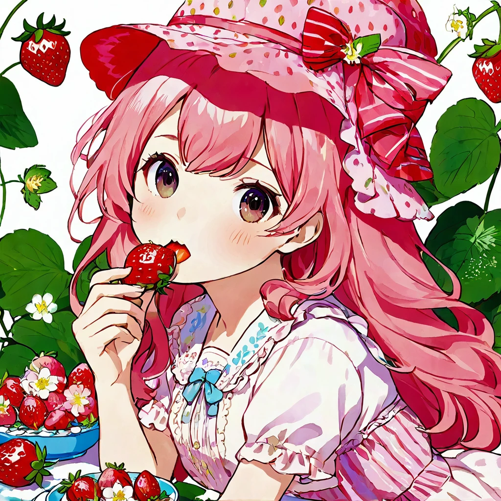 Girl eating strawberry。anime