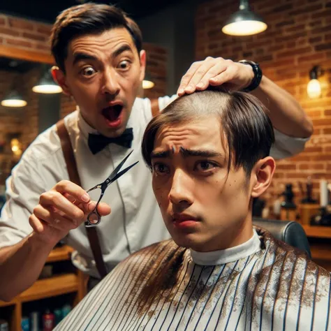 hyper realistic ,ultra detailed ,very detailed scenes in 4k resolution asian men ,the 25 year old sat in the barber&#39;s chair ...