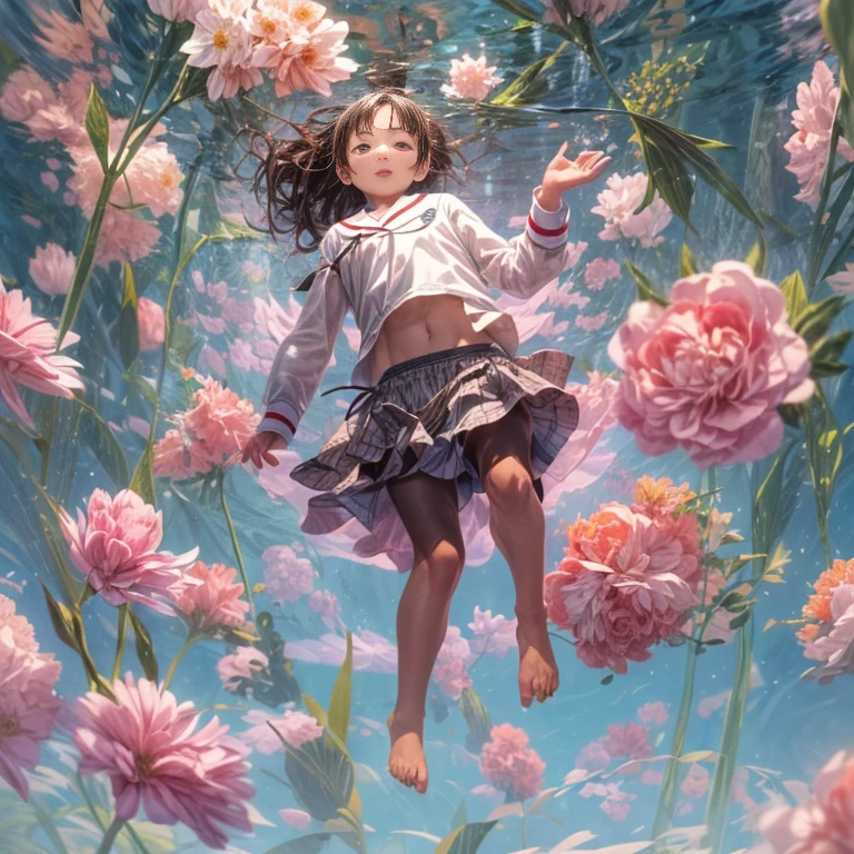 ExtremelyDetailed(ProfessionalPhoto of Girl Floating in the Sky:1.37), 280th floor infinity pool，The tallest building in the urban forest, {Around bonsai|Luo Han Song|coconut palms|tulips|Rose flower}, (Masterpiece 8K TopQuality:1.2), ExtremelyDetailed KAWAII face Eyes  BREAK   Detailed impeccable Radiant PearlSkin with Transparency (Skinny SchoolSwimwear:1.28) beautiful graceful {HiddenHand|Corrected BabyLikeHand} (Whole Body Proportions and all limbs are Anatomically Accurate), Full of Flowers