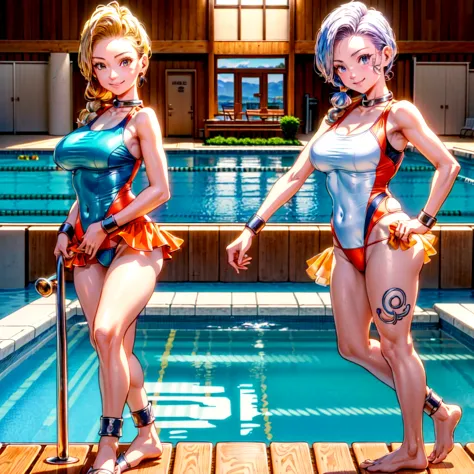 ((Highly detailed CG, anime image, art CG))((Clearly drawn face, cowboy shot))((Smiling face))(Indoor pool), Jessica Albert (Dra...