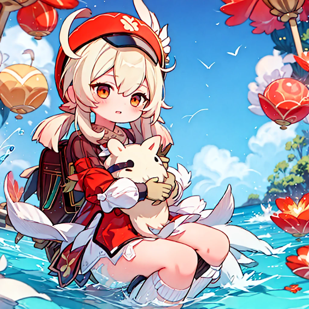 Anime girl sitting in the water wearing a hat, anime drawing of Yang Jay, PIKIV, Fantasy art, splash art anime , , Ayaka Genshin Impact, from the video game Azur Lane, yoshitakka amano karol bak, of desires, Ayaka game genshin impact