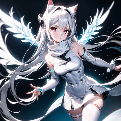masterpiece, highest quality, highest resolution, clear_image, detailed details, White hair, long hair, cat ears, 1 girl, red ey...