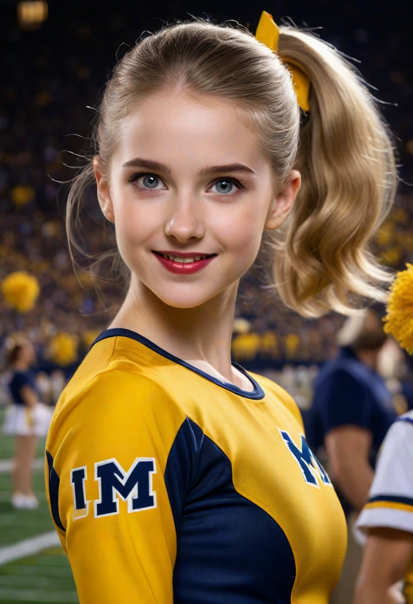 1girl, McKenna Grace, full length portrait, University of Michigan  cheerleader u - SeaArt AI