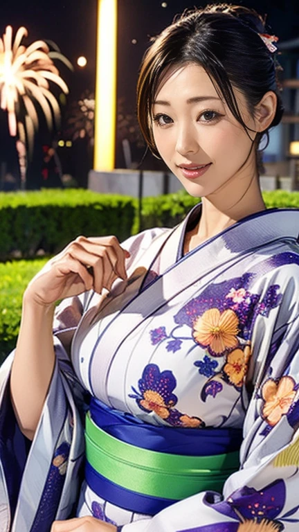 (8K、immaturegraphy、Highest quality、masterpiece:1.45)、(Realistic、Photorealistic:1.35)、(((Fireworks venue、night)))、One Girl、cute、Captivating smile:1.2、(((yukata、kimono、wearing fusion kimono and yukata)))、Professional Lighting、A rich expression)、double eyelid、huge 、valley、(胸のvalley間:1.3)、Mouth closed、No good、Ultra detailed face、Highly detailed hair、Perfect body、Perfect Fingers、20-year-old woman、cute、Japanese Goddess、Sexy、gravure、immature