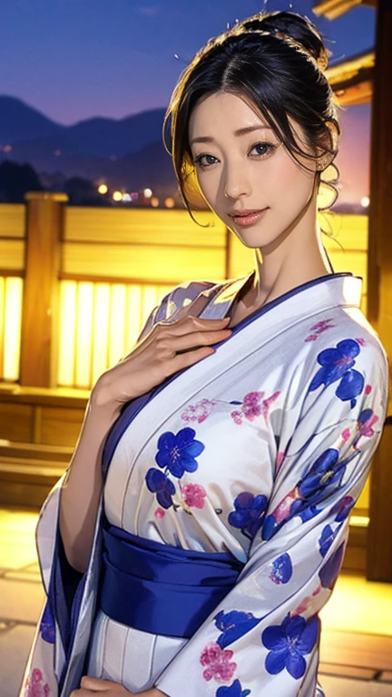 (8K、immaturegraphy、Highest quality、masterpiece:1.45)、(Realistic、Photorealistic:1.35)、(((Fireworks venue、night)))、One Girl、cute、Captivating smile:1.2、(((yukata、kimono、wearing fusion kimono and yukata)))、Professional Lighting、A rich expression)、double eyelid、huge 、valley、(胸のvalley間:1.3)、Mouth closed、No good、Ultra detailed face、Highly detailed hair、Perfect body、Perfect Fingers、20-year-old woman、cute、Japanese Goddess、Sexy、gravure、immature