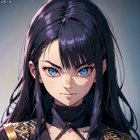 (best quality,ultra detailed,realist:1.37),high resolution(4k,8k),portrait,demon slayer character,black hair with blue,semi long...