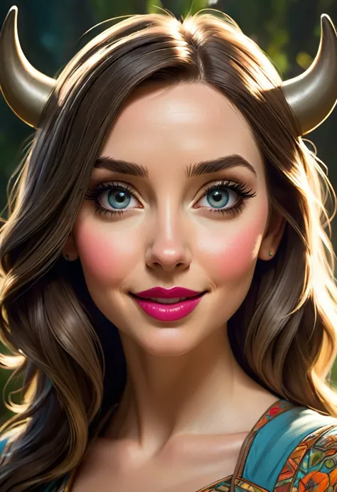 Create an illustrated, hand-drawn, full-color image of an  humanoid, hybrid, anthropomorphic,  sexy bovine woman. The artwork sh...
