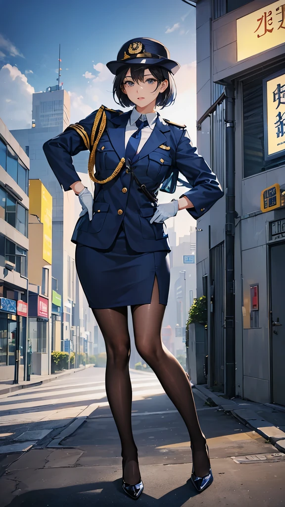 ضابطة شرطة باللون الأزرق الداكن&#39;سترة