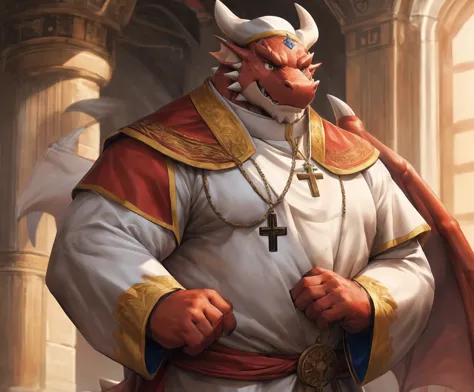 human nature, cannon, male, solitary, ((the strong，handsome)), (dragon),((traditional catholic pope outfit，西方dragondragon角))， st...