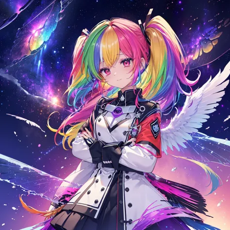 ((Archangel　Fantasy　Rainbow Hair　Make your hair rainbow-colored on the inside　Twin tails　Dull red eyes　There is a galaxy　uniform...