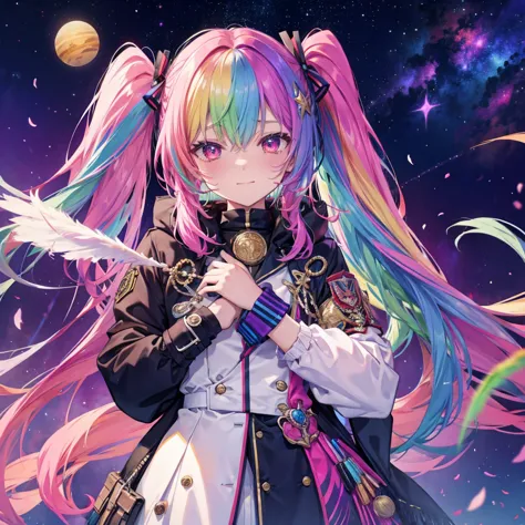 ((Archangel　Fantasy　Rainbow Hair　Make your hair rainbow-colored on the inside　Twin tails　Dull red eyes　There is a galaxy　Put on ...