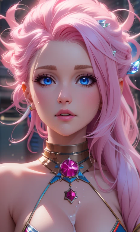 anime girl with pink hair and blue eyes posing for a picture, detailed digital anime art, 8k high quality detailed art, 3 d render character art 8 k, ross tran 8 k, deviantart artstation cgscosiety, fantasy art style, stunning anime face portrait, 2. 5 d cgi anime fantasy artwork, 4k highly detailed digital art, beautiful digital artwork, cum facial,  cum hair,  cum eyes, cum lips, cum clothes 