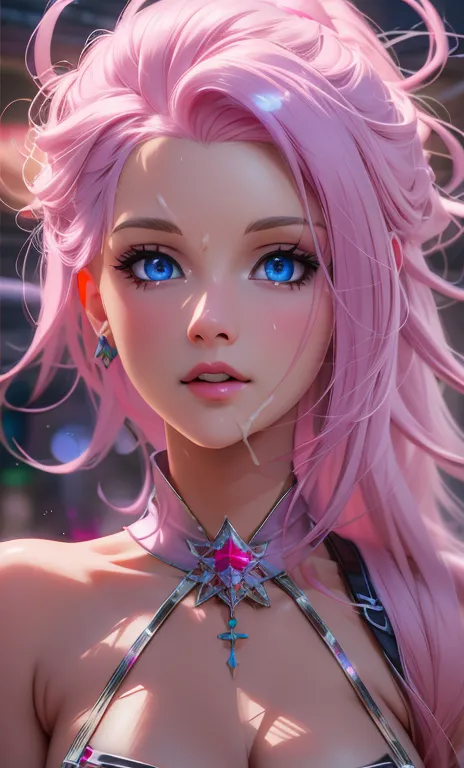 anime girl with pink hair and blue eyes posing for a picture, detailed digital anime art, 8k high quality detailed art, 3 d rend...