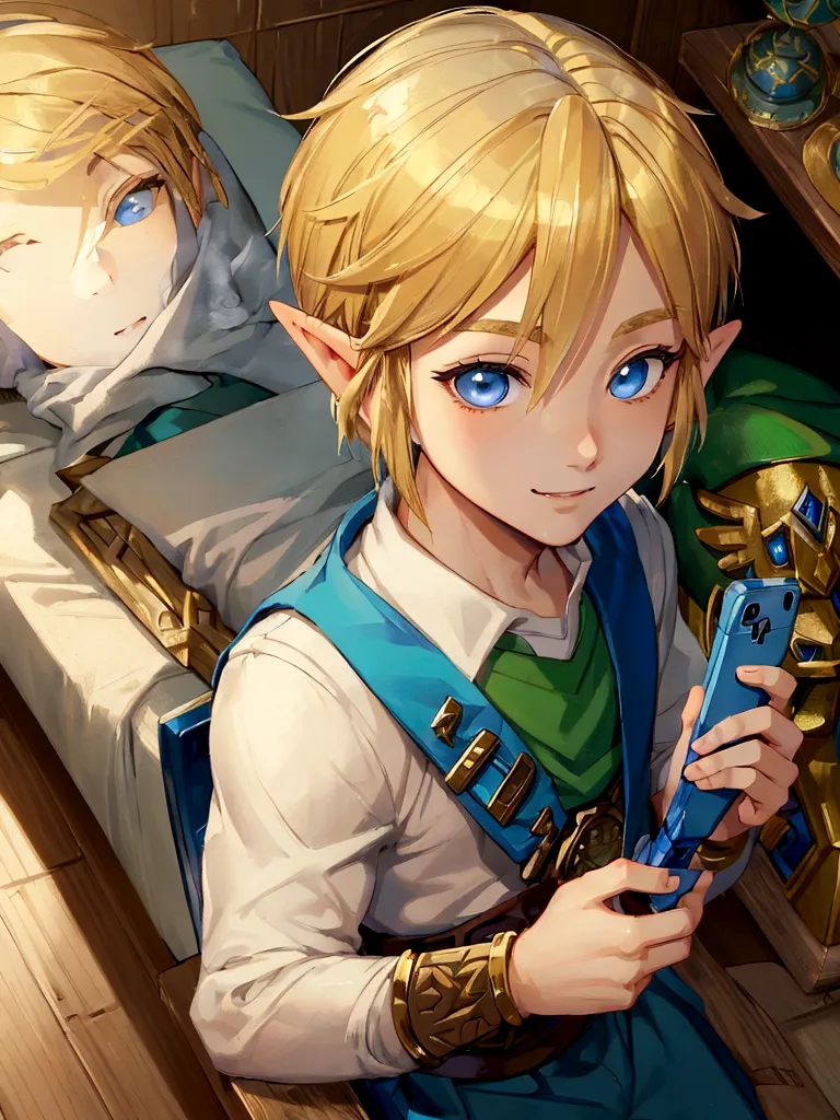 ((Masterpiece)), (best quality), ((1 boy)), (link to the legend of zelda,  blonde hair, short hair), (Sailor  uniform), holding ...