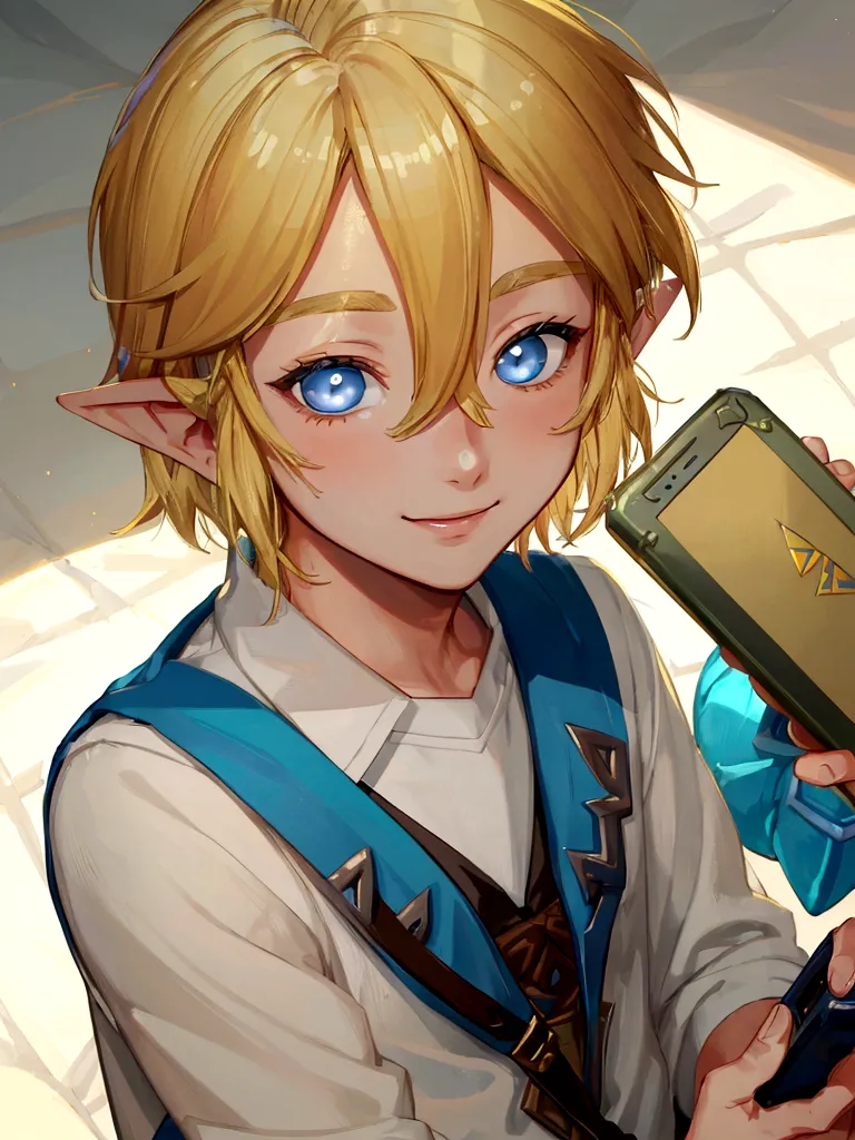 ((Masterpiece)), (best quality), ((1 boy)), (link to the legend of zelda,  blonde hair, short hair), (Sailor  uniform), holding ...