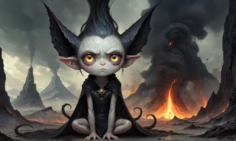 Full body length shot, famous artwork by (tom bagshaw:1.1), detailed expressive eyes, fantasy style, the grumpy lubwad is a tiny...