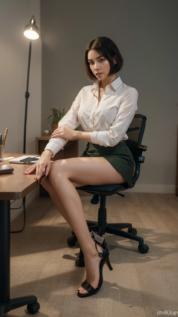 High Class Ebony Nude - Upper-class elite secretary in slightly open formal blouse, Working in the  offic - SeaArt AI