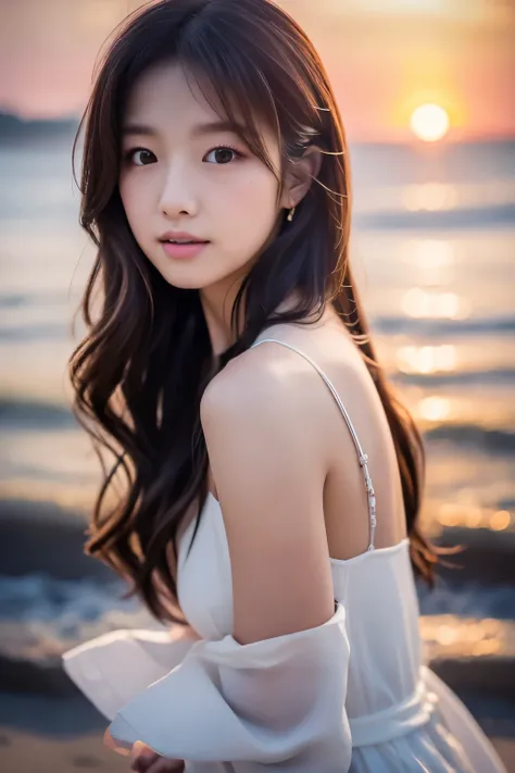 create a high-quality, hyper-realistic portrait of a very beautiful japanese idol. she is wearing a clean white summer dress and...