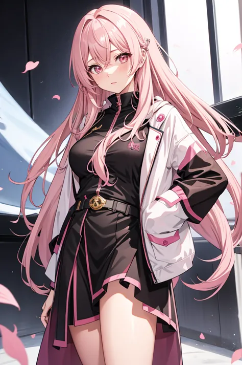 solo, 1girl, mature anime female, light pink hair, long hair, dark pink eyes, subtle blush, love goddess